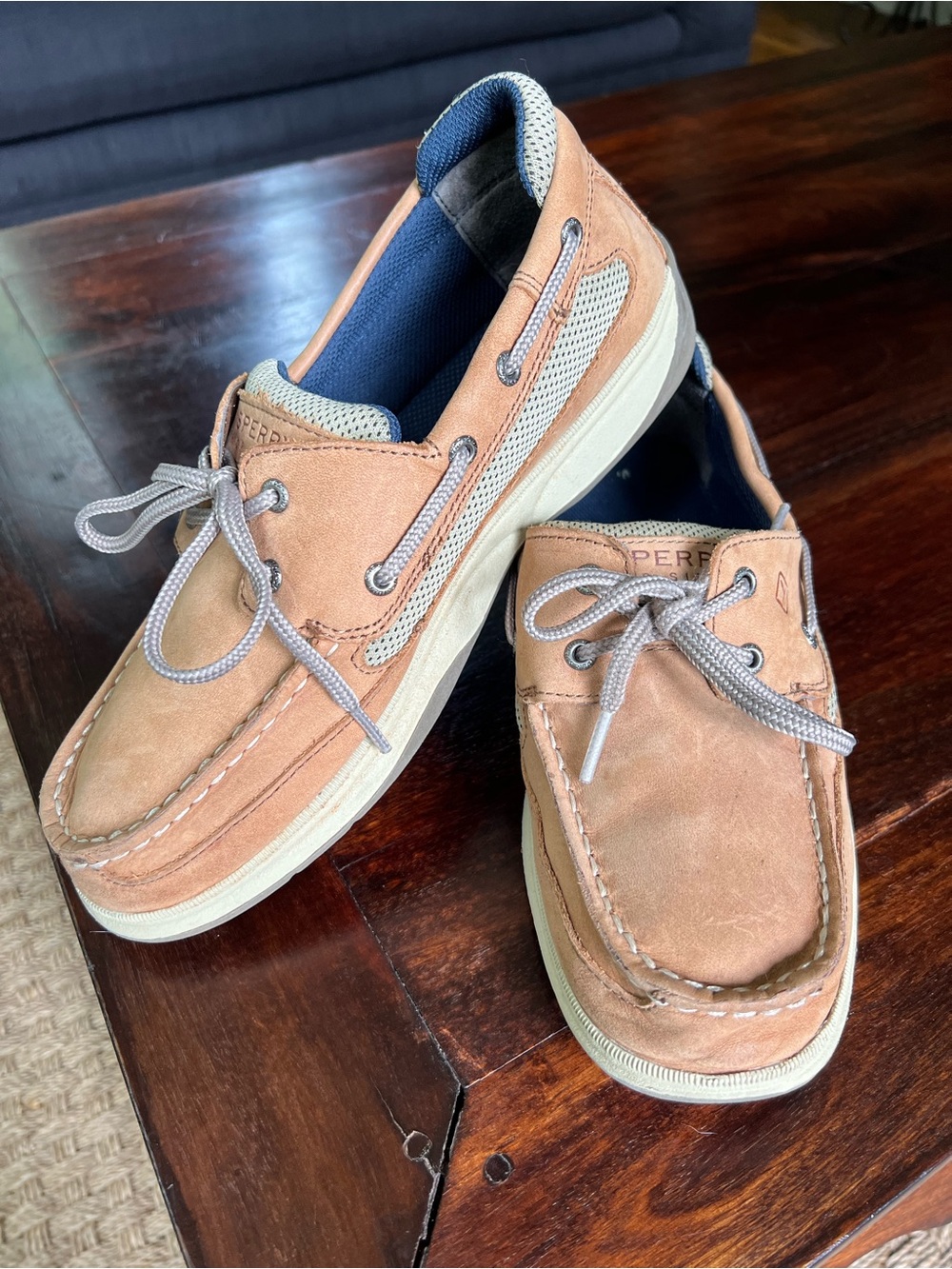 Sperry Lanyard Boys Tan Leather Boat Shoes - Size 7M